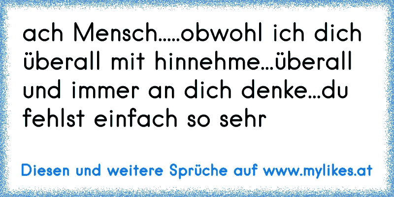 ach Mensch.....obwohl ich dich überall mit hinnehme...überall und immer an dich denke...du fehlst einfach so sehr
