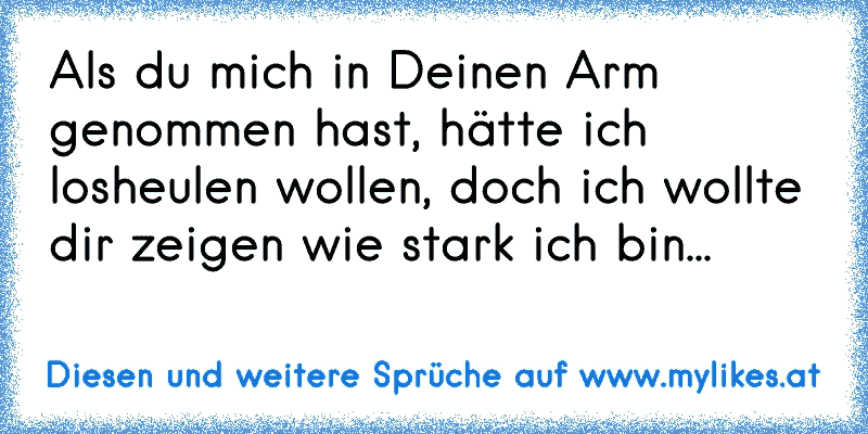 Als du mich in Deinen Arm genommen hast, hätte ich losheulen wollen, doch ich wollte dir zeigen wie stark ich bin...
