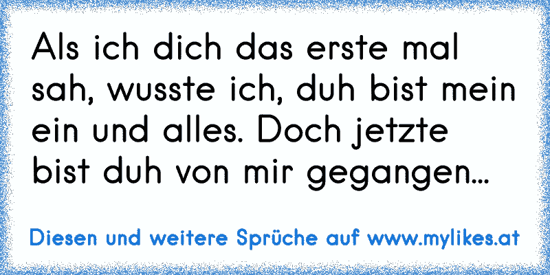 Als ich dich das erste mal sah, wusste ich, duh bist mein ein und alles. Doch jetzte bist duh von mir gegangen...