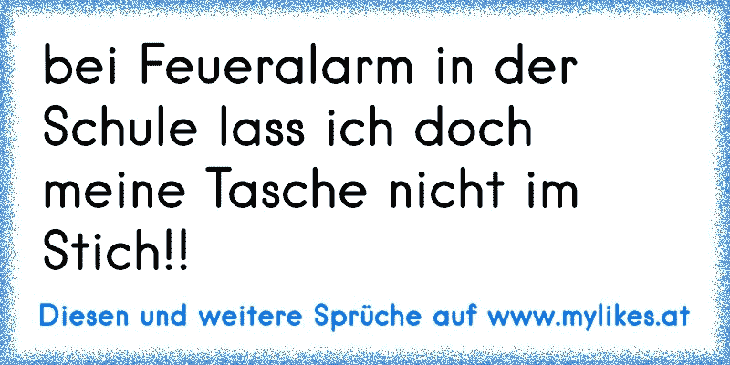 bei Feueralarm in der Schule lass ich doch meine Tasche nicht im Stich!! 