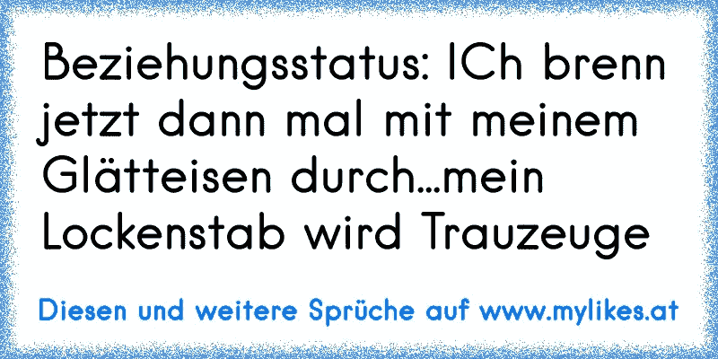 Beziehungsstatus: ICh brenn jetzt dann mal mit meinem Glätteisen durch...mein Lockenstab wird Trauzeuge
