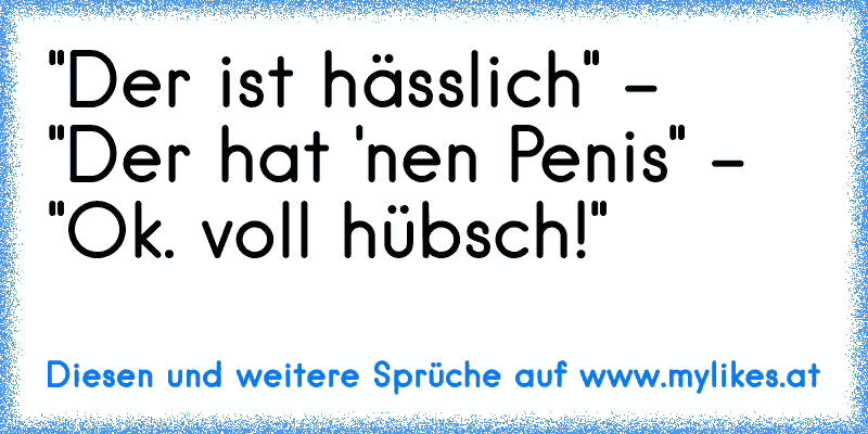 "Der ist hässlich" - "Der hat 'nen Penis" - "Ok. voll hübsch!"
