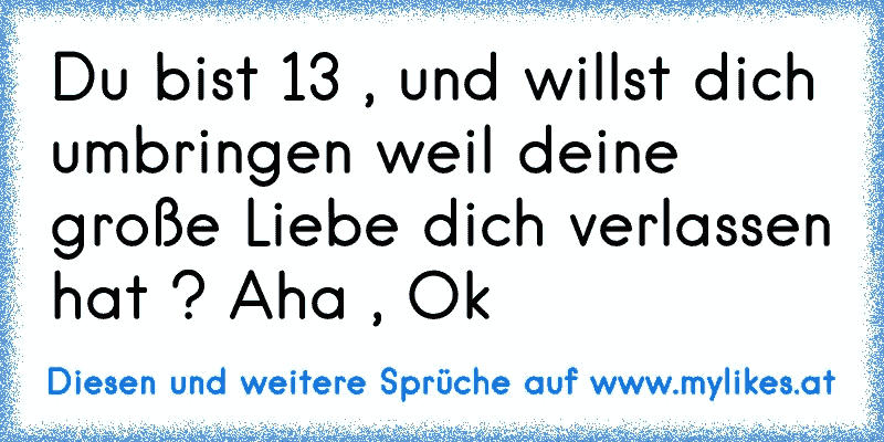 Du bist 13 , und willst dich umbringen weil deine große Liebe dich verlassen hat ? Aha , Ok
