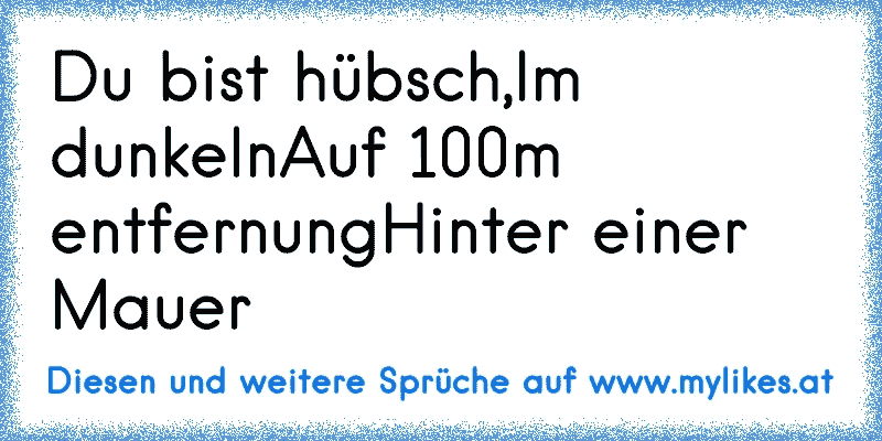 Du bist hübsch,
Im dunkeln
Auf 100m entfernung
Hinter einer Mauer
