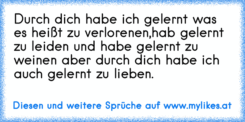 Durch dich habe ich gelernt was es heißt zu verlorenen,hab gelernt zu leiden und habe gelernt zu weinen aber durch dich habe ich auch gelernt zu lieben.
