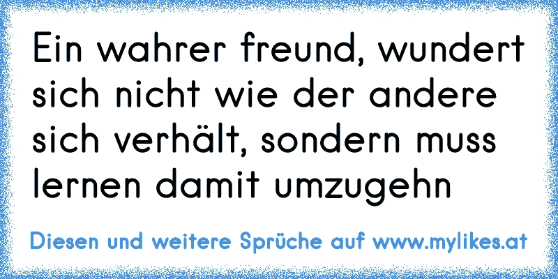 Ein wahrer freund, wundert sich nicht wie der andere sich verhält, sondern muss lernen damit umzugehn
