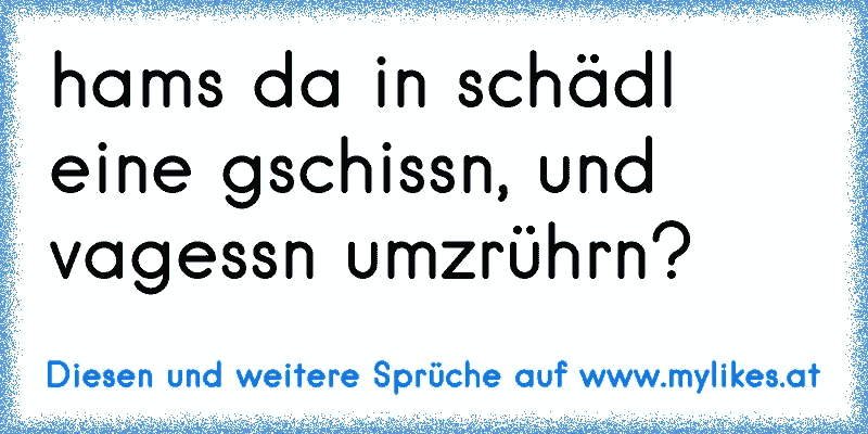 hams da in schädl eine gschissn, und vagessn umzrührn?
