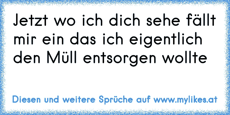 Jetzt wo ich dich sehe fällt mir ein das ich eigentlich den Müll entsorgen wollte
