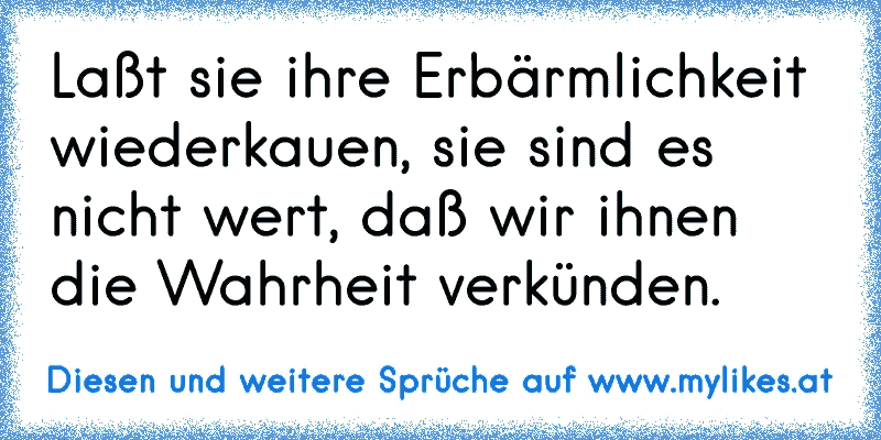 Laßt sie ihre Erbärmlichkeit wiederkauen, sie sind es nicht wert, daß