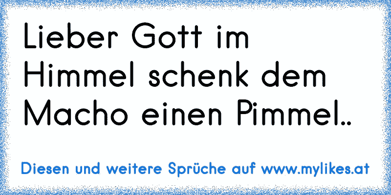 Lieber Gott im Himmel schenk dem Macho einen Pimmel..
