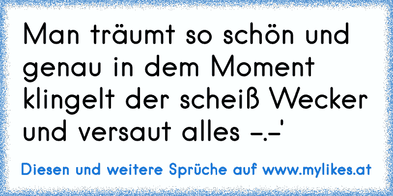 Man träumt so schön und genau in dem Moment klingelt der scheiß Wecker und versaut alles -.-'
