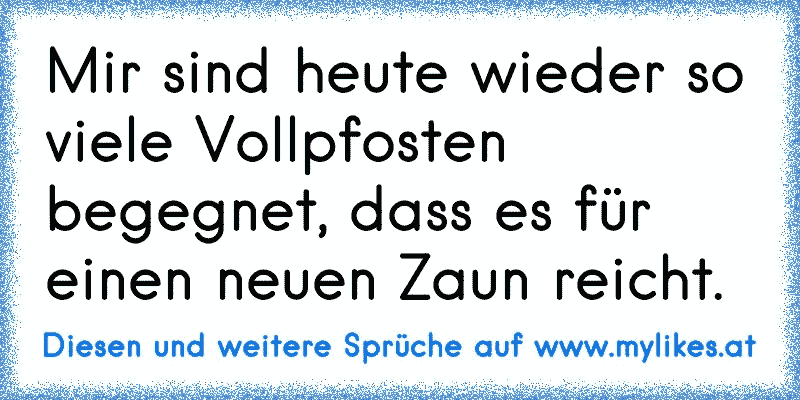 Mir sind heute wieder so viele Vollpfosten begegnet, dass es für einen neuen Zaun reicht.
