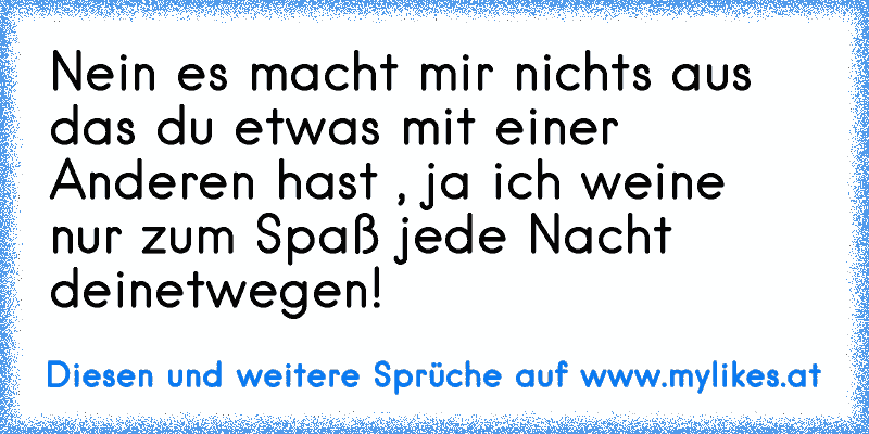 Nein es macht mir nichts aus das du etwas mit einer Anderen hast , ja ich weine nur zum Spaß jede Nacht deinetwegen!
