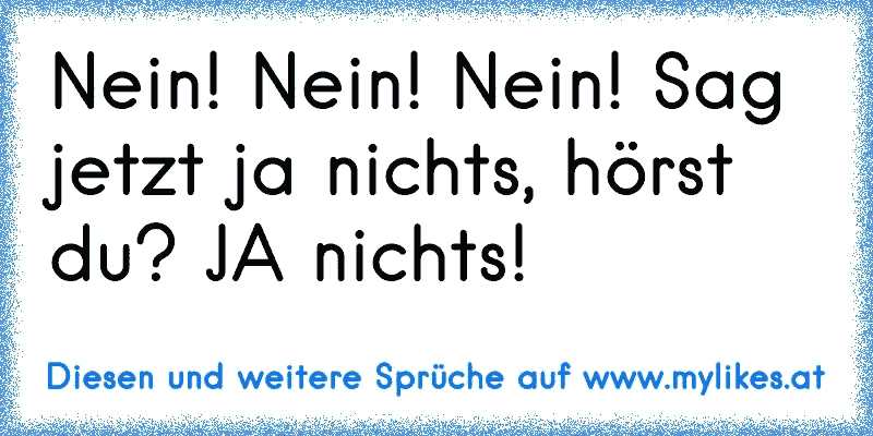 Nein! Nein! Nein! Sag jetzt ja nichts, hörst du? JA nichts!
