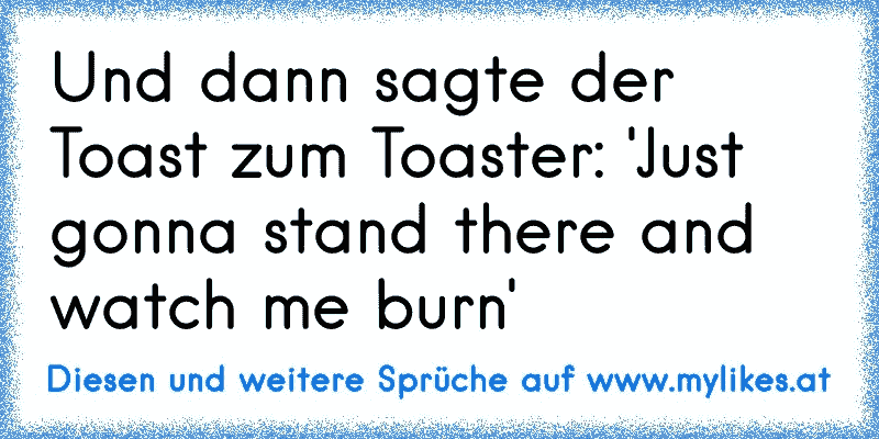 Und dann sagte der Toast zum Toaster: 'Just gonna stand there and watch me burn'
