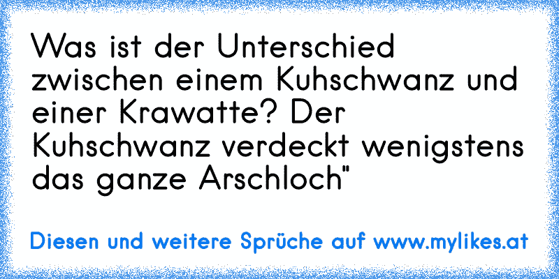 Was ist der Unterschied zwischen einem Kuhschwanz und einer Krawatte? Der Kuhschwanz verdeckt wenigstens das ganze Arschloch"
