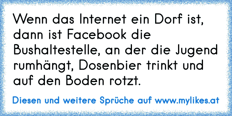 Wenn das Internet ein Dorf ist, dann ist Facebook die Bushaltestelle, an der die Jugend rumhängt, Dosenbier trinkt und auf den Boden rotzt.
