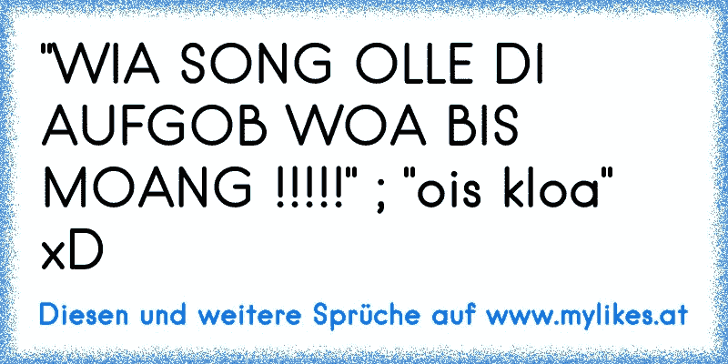 "WIA SONG OLLE DI AUFGOB WOA BIS MOANG !!!!!" ; "ois kloa" xD
