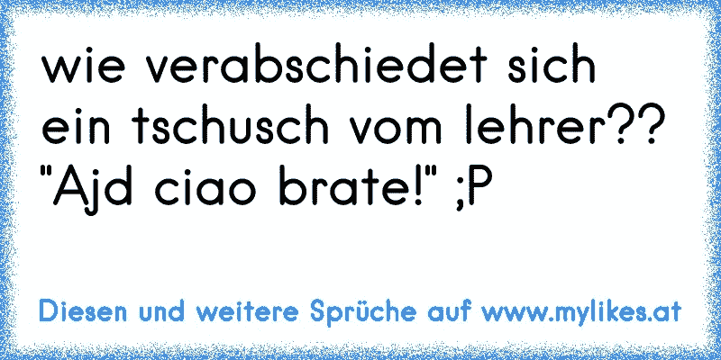 wie verabschiedet sich ein tschusch vom lehrer??
"Ajd ciao brate!" ;P
