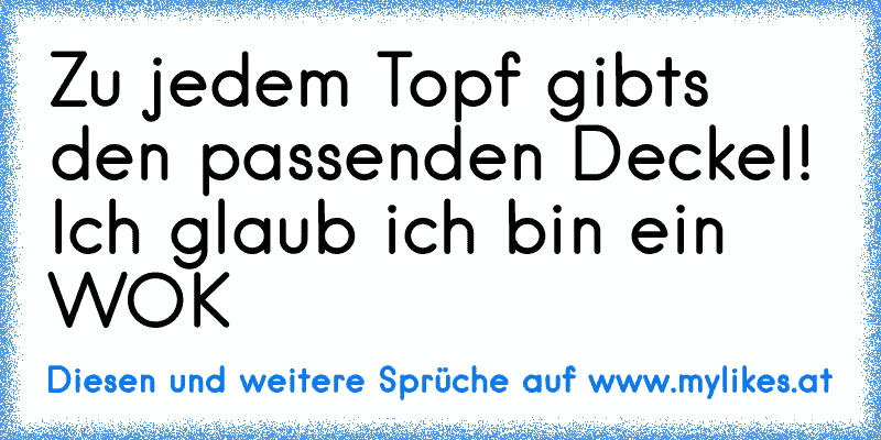 Zu jedem Topf gibts den passenden Deckel! Ich glaub ich bin ein WOK
