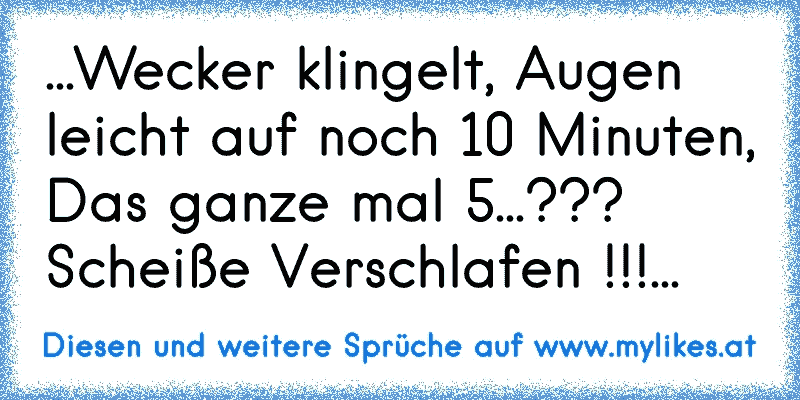 ☆...Wecker klingelt, Augen leicht auf noch 10 Minuten, Das ganze mal 5...??? Scheiße Verschlafen !!!...☆
